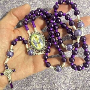Vibrant Purple Beaded lent rosary with Silver Accents